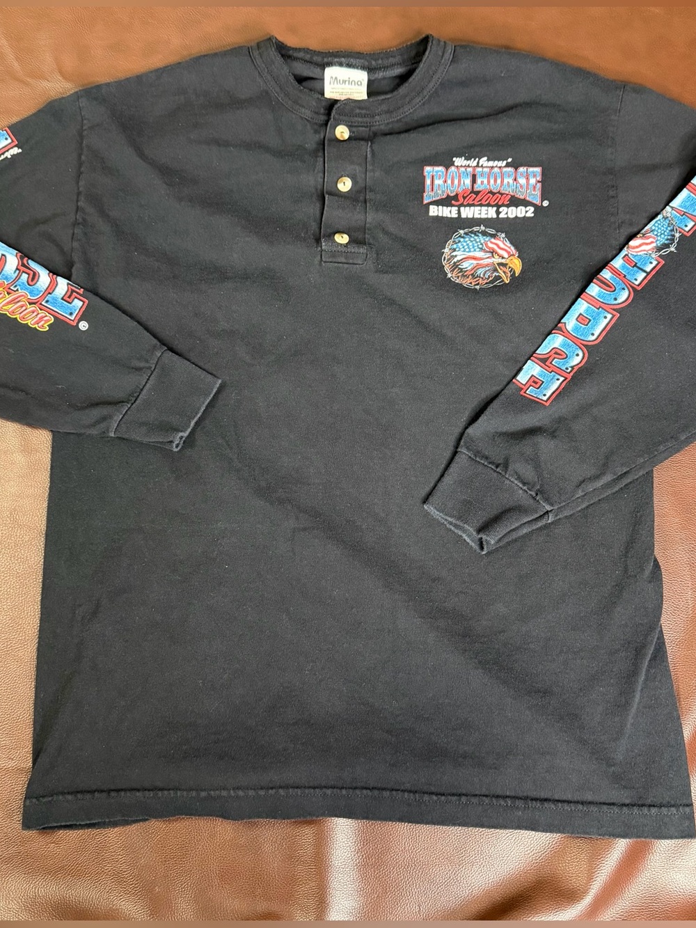 Iron Horse Saloon Black Long-Sleeve Henley Tee